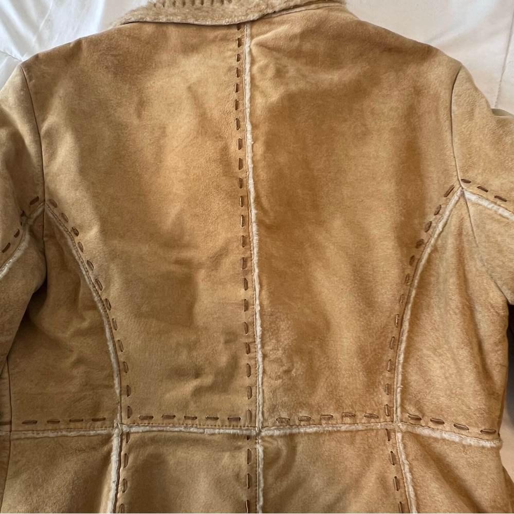 Vintage Y2K Guess Genuine Leather Penny Lane Shearling 70s Style Coat Camel M - Picture 9 of 13